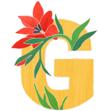 Lettre jaune g avec des fleurs de glaïeuls rouges PNG, SVG
