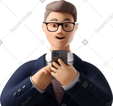 Close up of businessman in dark blue suit looking at phone PNG, SVG