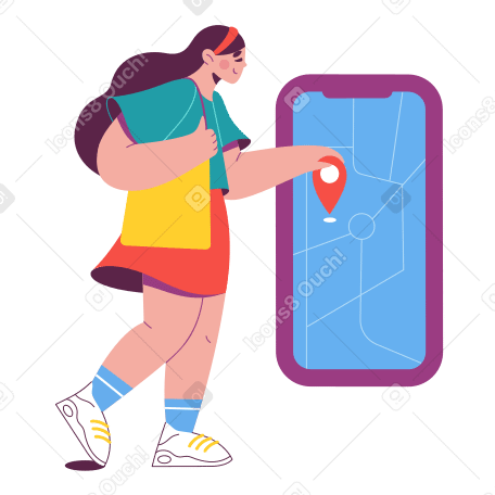 Woman puts a location label Illustration in PNG, SVG