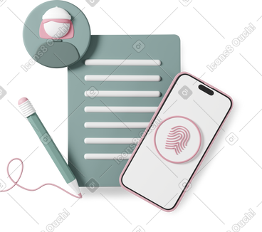 Notes composition with phone PNG, SVG