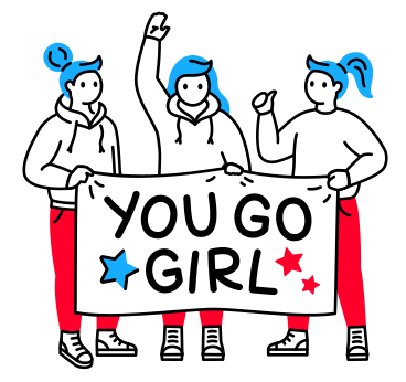 Schriftzug you go girl mit frauen, die das banner halten PNG, SVG