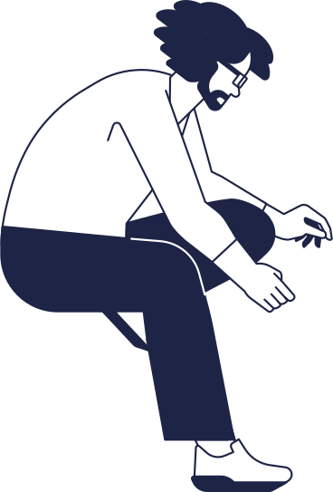 man in glasses sitting on bent leg PNG, SVG