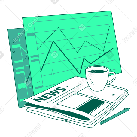 Newspaper, analytics and morning coffee PNG, SVG