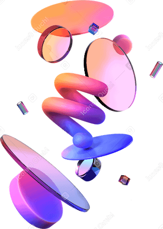 3D Динамическая композиция из разноцветных линз, цилиндров и кубов в PNG, SVG