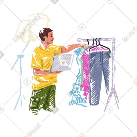 一名男子为网上订单挑选衣服 PNG, SVG