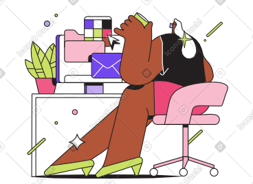 Woman sitting in front of a computer in the office PNG, SVG