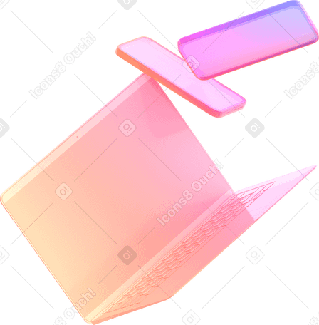 3D laptop and two gradient smartphones PNG, SVG