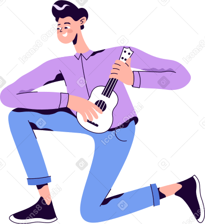 man knelt down on one knee with a guitar Illustration in PNG, SVG