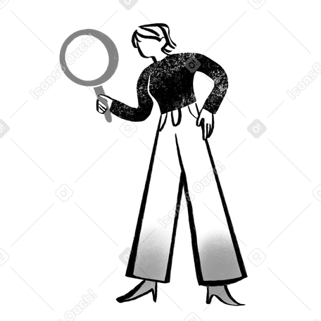 Black and white woman looking into magnifying glass PNG, SVG