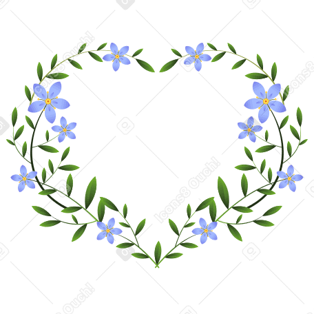 Pequeñas flores azules recogidas en forma de corazón para la inscripción. PNG, SVG