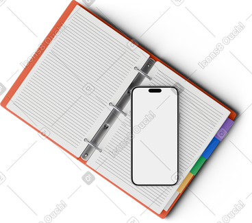 Top view of smartphone on binder PNG, SVG