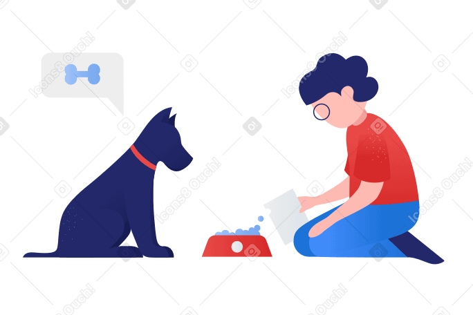 Мальчик дает еду своей собаке в PNG, SVG