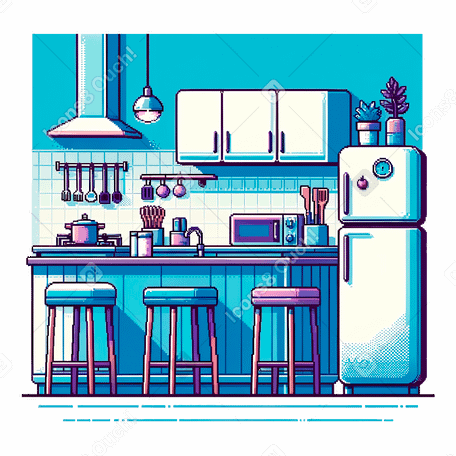 Пиксельный фон кухни со стенами в PNG, SVG