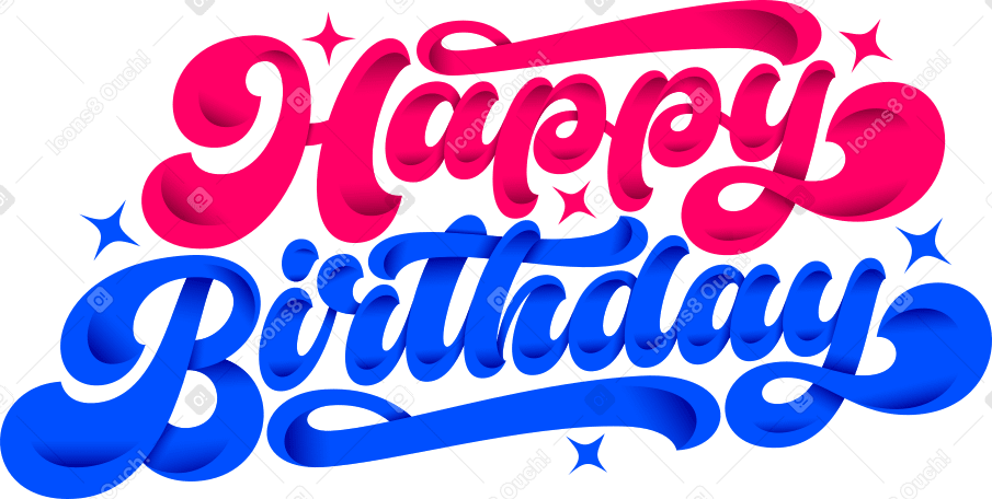 lettering happy birthday with shadow and stars text PNG, SVG