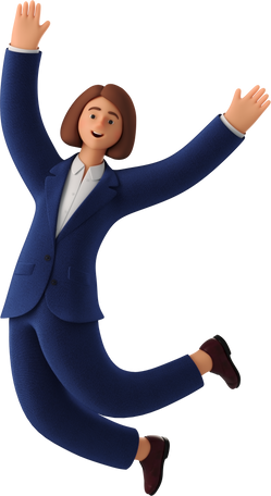 3D businesswoman in blue suit jumping PNG, SVG