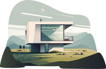 Casa moderna con uno sfondo di colline PNG, SVG