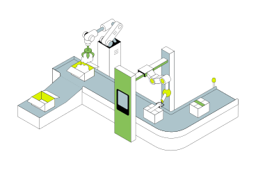 Ilustración animada de Envasado automático de productos. en GIF, Lottie (JSON), AE