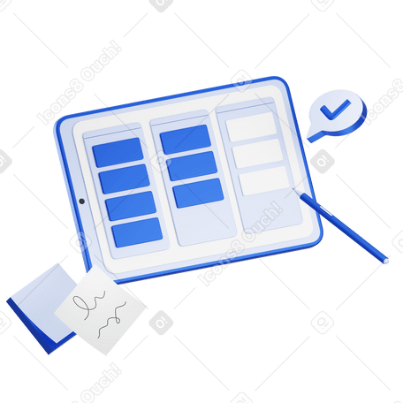 Illustration animée 3D Tableau de planification kanban sur tablette aux formats GIF, Lottie (JSON) et AE