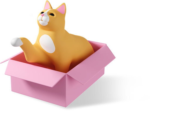3D cat in box Illustration in PNG, SVG