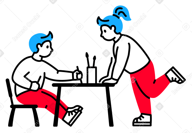 Boy and girl drawing at the children's table Illustration in PNG, SVG