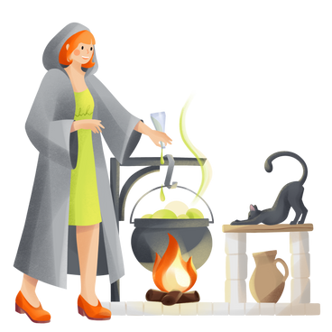 Halloween witchcraft and witch brewing potion PNG, SVG