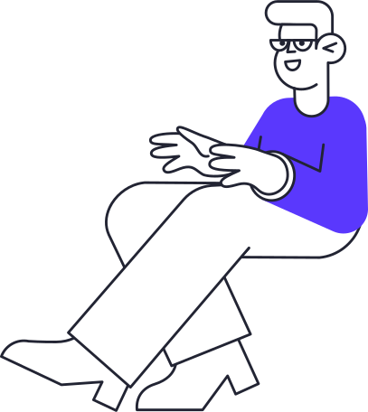 Illustration seated happy man in glasses and blue sweater aux formats PNG, SVG