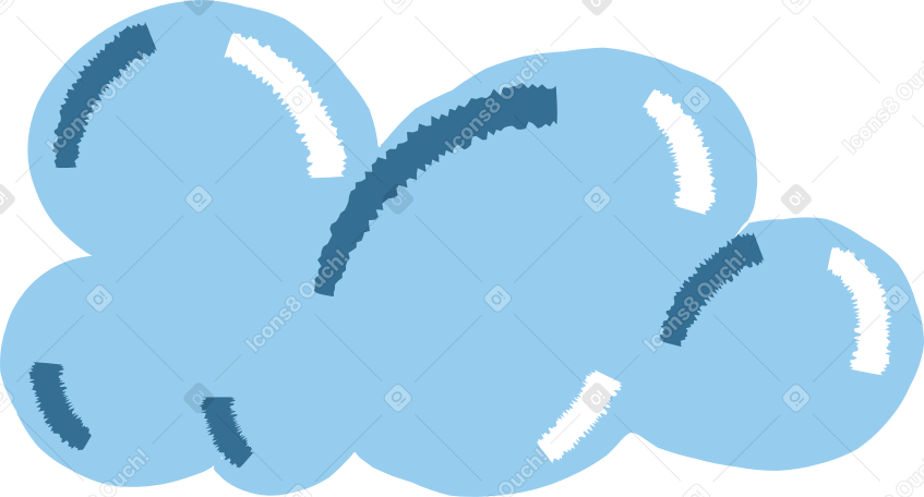 blue cloud with dark blue and white lines Illustration in PNG, SVG