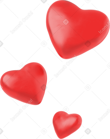 3D floating red hearts PNG, SVG