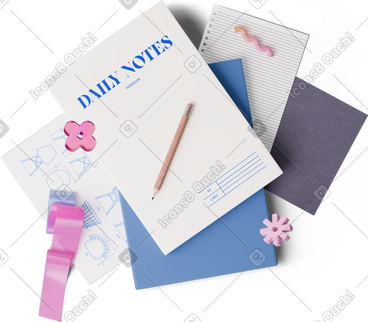 Top view of notebooks and geometric figures PNG, SVG