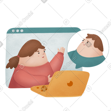 Woman communicates with a man by zoom PNG, SVG