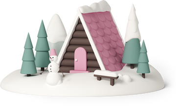 cute snowman standing in front of tiny house PNG, SVG