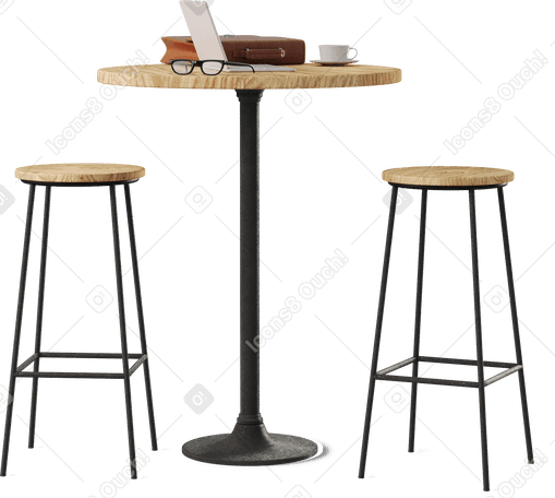 3D bar table with laptop Illustration in PNG, SVG