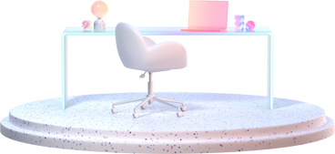 Minimalist pastel desk and chair on a terrazzo platform PNG, SVG