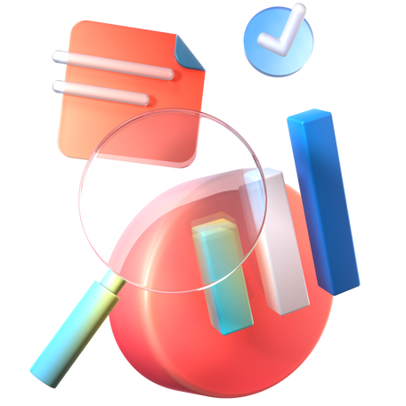3D morphis business analytics with magnifying glass PNG, SVG