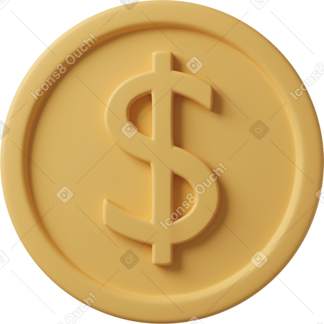 3D 黄色美元硬币 PNG, SVG
