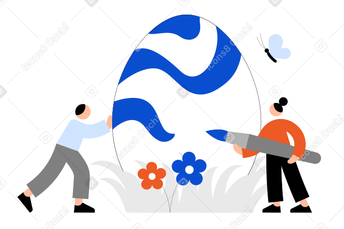 Two people painting Easter egg PNG, SVG