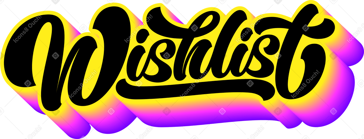 lettering wishlist with gradient d shadow Illustration in PNG, SVG