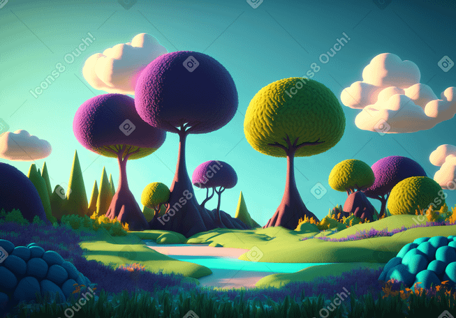 3D Fantasy forest background Illustration in PNG, SVG