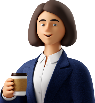 close up of businesswoman in blue suit with paper coffee cup PNG, SVG