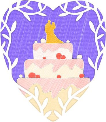 lilac frame in the shape of a heart with a wedding cake PNG, SVG