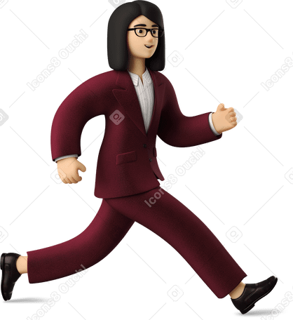 3D businesswoman in red suit running Illustration in PNG, SVG