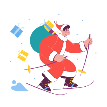 Christmas man delivers gifts on skis PNG, SVG