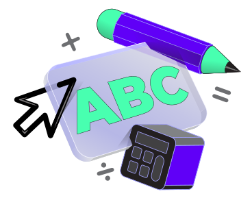 Lettering ABC with pencil, calculator and math signs text PNG, SVG