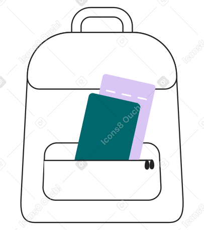 Travel backpack with passport and air ticket Illustration in PNG, SVG
