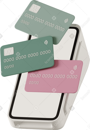 3D payment terminal with credit cards and check Illustration in PNG, SVG