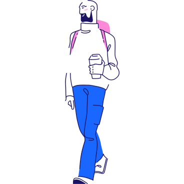 man with a backpack and a glass of coffee PNG, SVG
