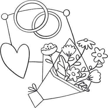 pillow with wedding rings and a bouquet of flowers PNG, SVG