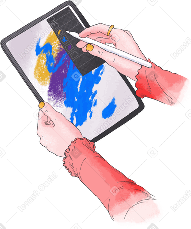 two hands drawing on an ipad PNG, SVG