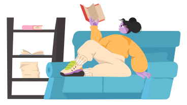 Teen girl reading on a sofa PNG, SVG