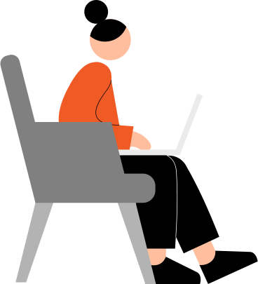 young woman sitting in a chair with a laptop PNG, SVG